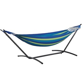 ANAGOO Double Hammock with Stand, 2 Person Hammock with Carrying Bag,Heavy Duty Portable,500 lb Capacity, Perfect for Both Indoors and Outdoors，Ocean Breeze