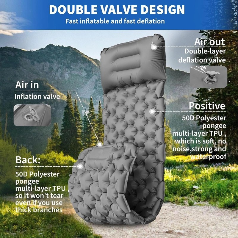 Camping Sleeping Pad, Ultralight Camping Mat with Pillow Built-in Foot