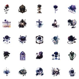 50Pcs Dark Aesthetic Vinyl Stickers,Goth Style Black Rose Graffiti Stickers,Waterproof Sticker for Phone Laptop Bottles Skateboard Computer Phone Luggage Guitar Gifts Sticker for Kids Teens Girls