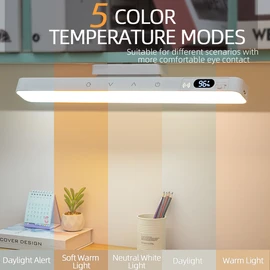 Magnetic LED Desk Lamp, 5 Color Temperature Eye-Caring Light, Stepless Dimming, Remote Control, Rechargeable & Plug-in Dual Use, Power Display, Dorm & Study Lamp