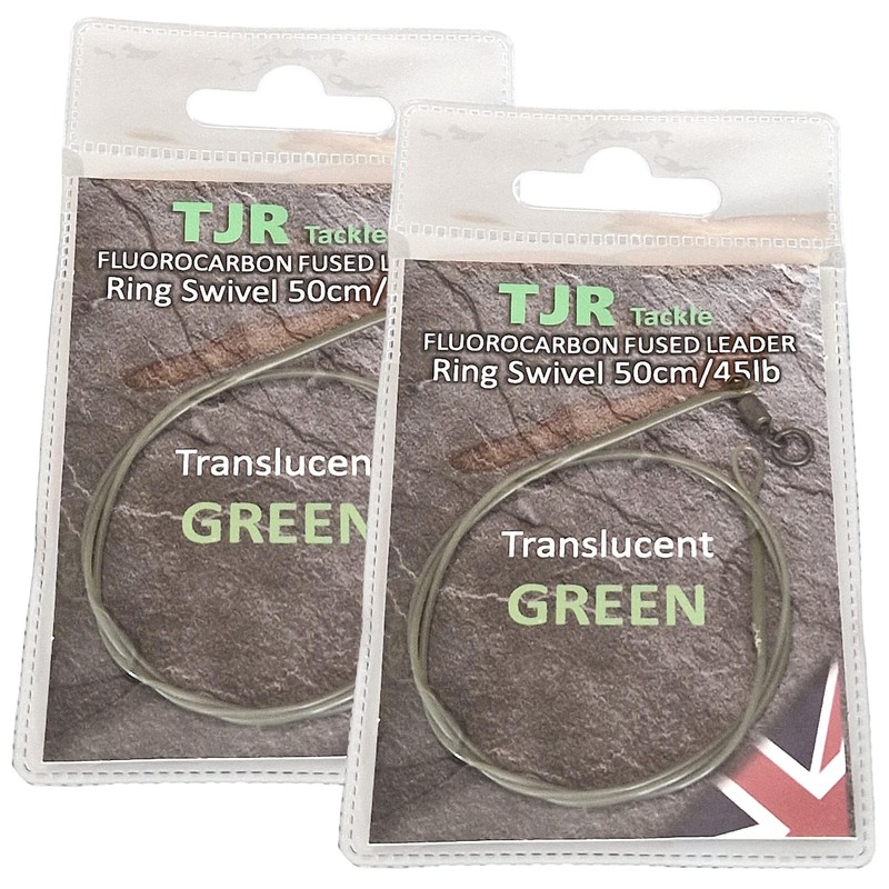 Twin pack fluorocarbon 50cm carp Leaders Flexi Ring swivels fused