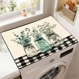 NYZE Washer Dryer Covers For The Top Non-Slip Waterproof Washing Machine Pad Decorative Protective Mat for Washer, Dryer Laundry Room, Kitchen (Eucalyptus in Jars, 23.6''×19.7'')