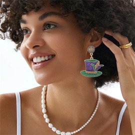 coadipress Mardi Gras Earrings for Women Glitter Beaded Letter MARDI GRAS Dangle Earring Carnival Crown Drop Statement Earrings Fat Tuesday Celebration Earrings Holiday Jewelry Gifts (Hat)