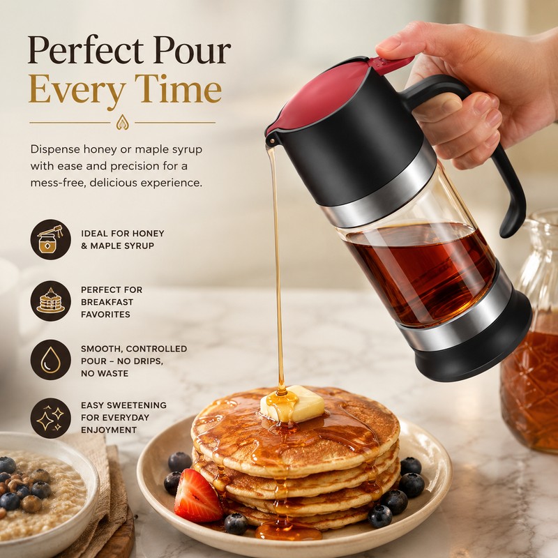 Glass Honey Dispenser for Easy Serving – 300mL Press-Handle Bottom