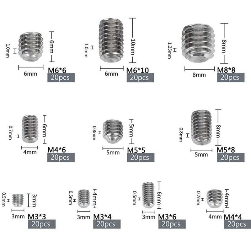 Wolfride 200 Pcs Thread, Hex Socket Set Screw, Stainless Steel