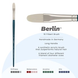 Creative Mark Berlin Synthetic Long Handle Artist Brush - Filbert # 16 - Handmade in Germany Art Paint Brush w/Synthetic Filament for Acrylics, Oils, Alkyds - Art Brush w/Sustainable Wood Handle