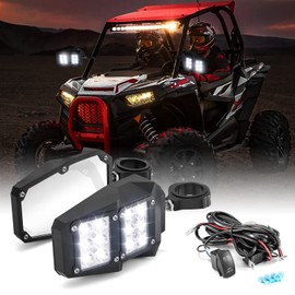 WeiSen UTV Side Rear View Mirrors with LED Spot Lights w/Wiring Fit 1.75" - 2" Roll Cage Compatible with Polaris RZR Ranger Talon Pioneer Maverick X3