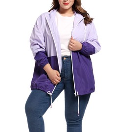 Women's Plus Size Rain Jacket Lightweight Hooded Rain Coat Windbreaker Purple 6X-Large