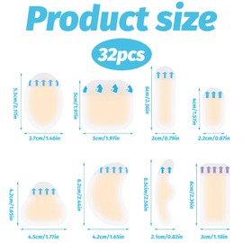 Pack of 32 Blister Plasters, Heel, Waterproof Blister Plasters Set, Invisible Hydrocolloid Plasters, Bubble Plasters Toes, Prevents Blisters on Heels and Toes, Hydrocolloid Plasters