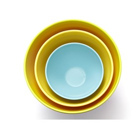 Colorful Melamine Mixing Bowls, Set of 3 - Two-Tone Nesting Design - Purple, Orange and Blue