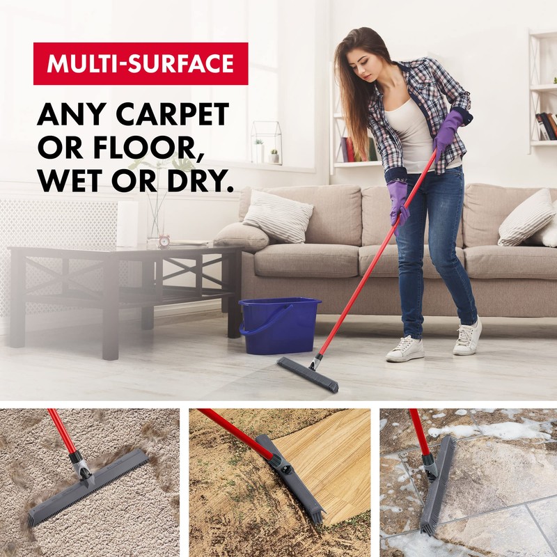2-in-1 Silicone Rubber Broom Carpet Rake and Squeegee - Swivel