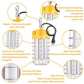 DLG GRP 100w LED Temporary Work Light for Construction Sites - 100-277VAC, 5000k Daylight, Durable Portable Linkable Job Site Lighting with Hook for Job Site,Workshop Area Lighting (100w)