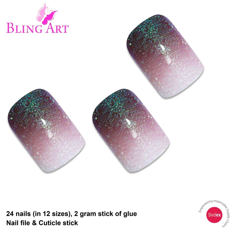 Falsche Nägel Bling Art Grun Braun Gel Ombre Französisch Squoval