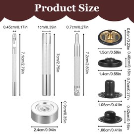 Ouligay 24Pcs Leather Snaps and Fasteners Kit Metal Snap Fasteners Kit with Tools Snap Buttons for Clothes Snaps for Leather Crafts, Black Bronze