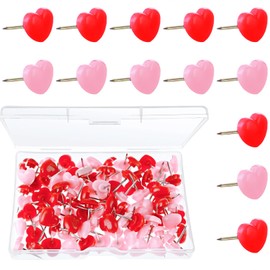 100pcs Cute Push Pins Decorative Pink Pins Drawing Pins,0.47inch Cute Decorative Thumb Tacks Heart Shaped Thumb Push Pins for Home School Office,Photos Wall Notice Board Cork Board(Red&Pink)