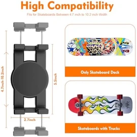 DYAUS 360° Rotating Skateboard Wall Mount, Extending Skateboard Wall Hanger, Universal Skate Board Wall Mounts Display, Space-Saving Longboard Deck Holder, Floating Skateboard Rack, Black