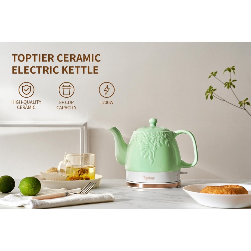 Toptier Electric Ceramic Tea Kettle, Boil Water Quickly and Easily,