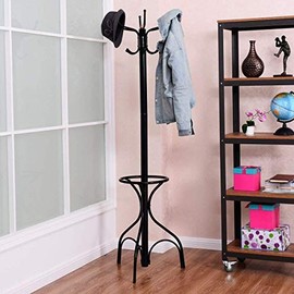 LDAILY Moccha Standing Coat Rack, Metal Frame, Study Portable Free Standing Entryway Hat Coat Jacket Umbrella Holder, Hanger with Base Coat Tree Stand, Black