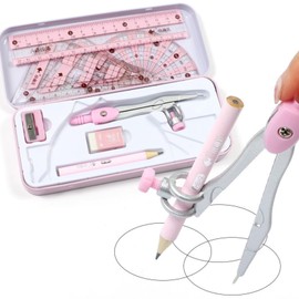 MHwan Compass Set, 8-Piece Complete Learning Set, Equipped with a Robust Exquisite Shockproof Outer Box, Geometry Set for Secondary School, A Practical Set Loved by Children