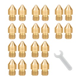 Lokkr 3D Printer Brass Extruder Nozzles Set, 20PCS Brass MK8 Nozzles (0.2MMx2 0.3MMx2 0.4MMx8 0.5MMx2 0.6MMx2 0.8MMx2 1MMx2) with Wrench for Makerbot, E3D, Creality CR-10/Ender 3/3 V2/3 S1/5, Prusa i3