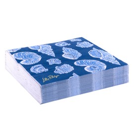 Lilly Pulitzer Disposable Decorative Paper Cocktail Napkins, Napkin Holder Refill with 40 Napkins, Shell of a Good Time