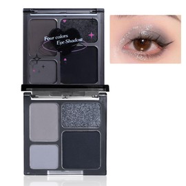 Black Eyeshadow Palettes, Smoky Eye Shadow Pallets For Women, Highly Pigmented 4 Colors Shimmer & Matte Eyeshadow Make-Up Palettes, Long Lasting Black Gray Eyeshadow Makeup Kits