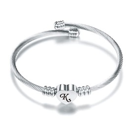 SBI Jewelry Silver Initial Bracelets for Women Letter Cuff K Pendant Heart Bangle Bracelets Mom Daughter Sister Wife Family Best Friend Birthday Anniversary Mothers Day Love