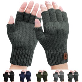 Fingerless Gloves for Men - Winter Fingerless Knitted Gloves Thermal Fingerless Gloves Half Finger Gloves for Outdoor Working Running Cycling Sking (Dark Grey)