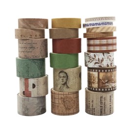 ZMLSED 20 Roll Washi Tape Set, Vintage Brown Film Grid Japanese Decorative Writable Masking Tape for Arts DIY Crafts Scrapbooking Album Bullet Junk Journal Planners Calendars Notebook