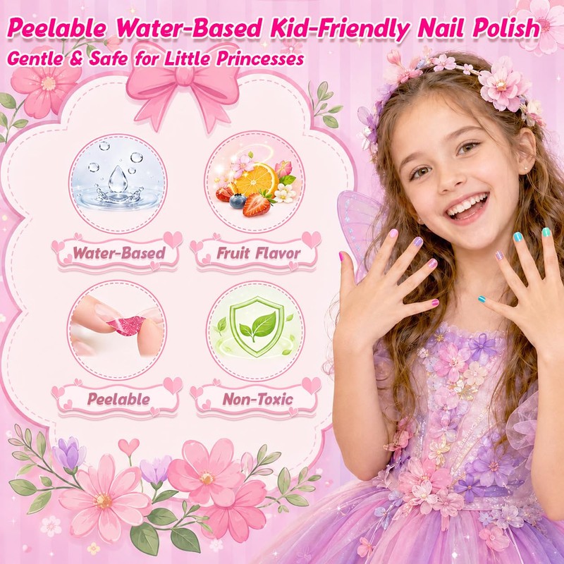 Kids Nail Polish Set, 18 Colors Non Toxic Water Based