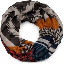 styleBREAKER Ladies Loop Scarf in Zig-Zag Paisley Pattern Mix, Tube Scarf Light Multicoloured Colourful, Shawl 01017145, Colour:Red-Orange