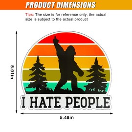 ZIMISI I Hate People Car Sticker Decal, 5" Funny Vinyl Sasquatch Bigfoot Car Bumper Decal, Removable Waterproof Sarcastic Window Sticker for Cars, Skateboards, Mirrors, Laptops (2PCS)