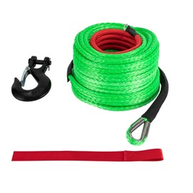 3/8" x 100ft Synthetic Winch Rope Kit, 23809 LBS Winch Rope Cable Kit w/Protective Sleeve, Winch Hook and Pull Strap, Car Tow Recovery Cable Universal Fit for 4WD Off-Road Vehicle Truck ATV UTV SUV