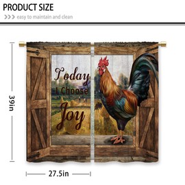 Laifzere Farmhouse Rooster Kitchen Curtains Rustic Wooden Barn Small Short Cafe Window Curtains Quotes Inspirational Country Rod Pocket Bathroom Drapes Treatment Tier Curtains 2 Panels (27.5x39 Inch)