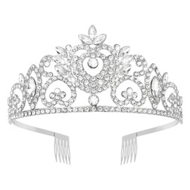 Aushamta Silver Tiara Crowns for Women Girls Princess Birthday Silver Crown Tiaras for Women Girls Bridal Wedding Prom Bridal Wedding Hair Accessories with White Rhinestone