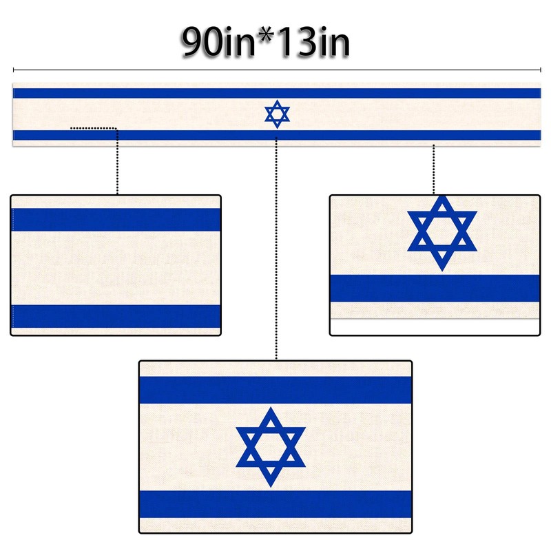 Linen Israel Flag Table Runner Jewish Table Decoration for Passover