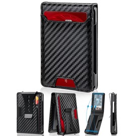 Airzoo Wallet for Men Newly Upgraded Magnetic Minimalist Slim Men’s Wallet, RFID Blocking Mens Wallet with Money Clip & ID Window, Metal Compact Wallet with Nice Gift Box (Carbon Fiber)