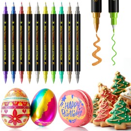 Jewem Edible Markers for Cookie Decorating, 10Pcs Upgrade Grade Metallic Gold Shimmering Food Markers, Double Sided Tip Edible Ink Pens for Decorating Cakes, Fondant, Frosting, Macarons & Baked Desserts