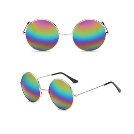 2Pcs Round Retro Hippie Sunglasses Vintage 60’s70’s Circle Glasses for Adult