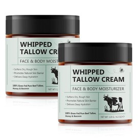 Paquete de 2 unidades de sarga de res para piel, sebo y bálsamo de miel, hidratante totalmente natural que hidrata y nutre la piel, profundamente hidratante para la cara y el cuerpo, sopa de res batida alimentada con pasto orgánico y cera de abeja de miel