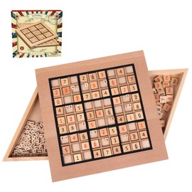 GOTHINK Wooden Sudoku Puzzle Set, Challenge Your Mind with 11.6 Inch Sudoku Board Game, Includes 90 Large Number & Thinking Tiles, 2 Drawers for Storage, for All Ages