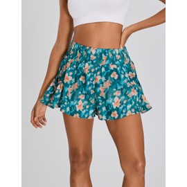 BMJL Womens Athletic Running Shorts Summer Beach Swim Shorts with Pockets(L,Blue Floral)