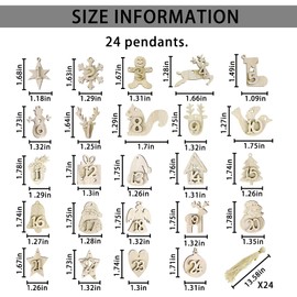 Andiker Pack of 24 Wooden Advent Calendar Numbers, 1-24 Advent Calendar Wooden Pendants with Rope, Christmas Tree Hanging Ornaments DIY Crafts for Christmas Birthday Decorations