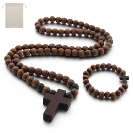 2PCS Wooden Rosary Beads,wooden Cross Necklace,rosary Necklace,Natrual Olive Wood Cross,Smooth and Comfortable,Religious Jewelry Suitable for Prayer, Gifts and Daily Wear.(65cm)