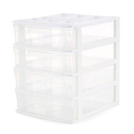 Gracious Living Drawer Organizer, 4-Tier Plastic Storage Desktop Drawers, White Frame - Desk Containers for Bathroom, Bedroom, Office, and Classroom Organization