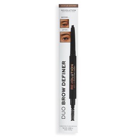 Revolution Duo Brow Definer Stift, Für präzise Konturen, Inklusive Bürste, Mittelbraun