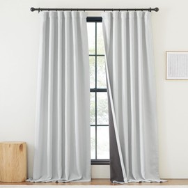 NICETOWN Greyish White 100% Blackout Curtains 84 inches Length, Pinch Pleated Faux Linen Textured Light & Sound Blocking Window Treatments for Living Room/Bedroom, W50 x L84, 1 Panel