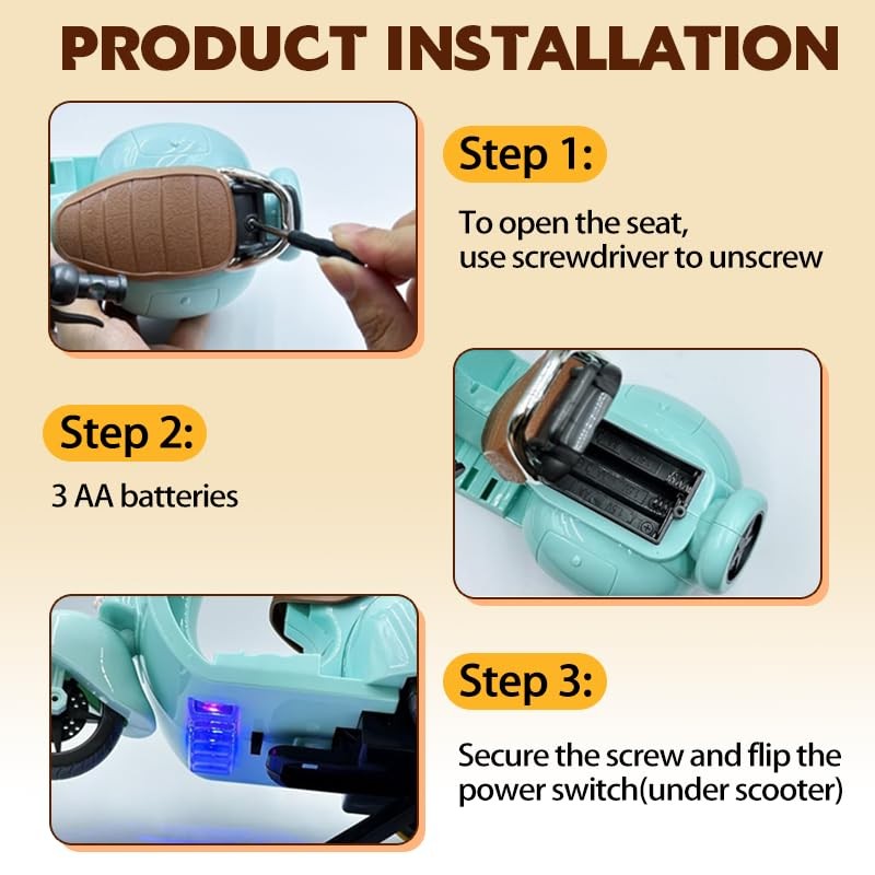 YXTXGUA Mini Scooter Toy for Plush Doll Motorcycle with Light