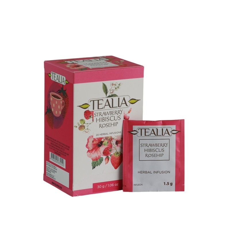 Tealia Strawberry Hibiscus Rosehip Tea – Caffeine-Free Herbal Tea, Regular