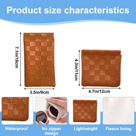 4PCS Small Makeup Bag for Purse, Mini Leather Pocket Cosmetic Bag for Women, Waterproof Portable Makeup Pouch No Zipper Coin Purse Lipstick Bag Accessories, Checkered Travel Storage Bag(White, Brown)